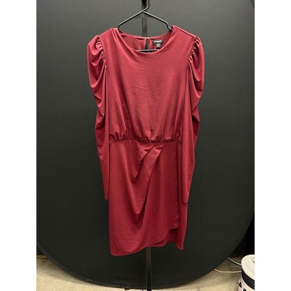 Express Maroon Ruched Long Sleeve Dress